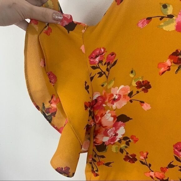 Come Vintage mustard floral top layered sleeve M (K1) - Picture 7 of 11